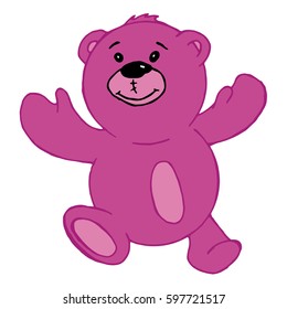 Cute teddy bear, pink soft toy, vector illustration