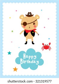 cute teddy bear pirate happy birthday greeting card