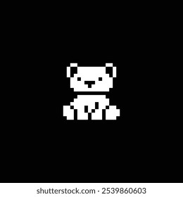 Cute Teddy Bear in pixel art - Cute kawaii style pixel animal in retro 1-bit game style - used for presentations, logo, stickers, icons, and can be applied to t-shirt screen printing