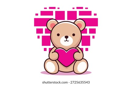 Urso de pelúcia bonito com Pixel Coração Dia dos Namorados Ilustração