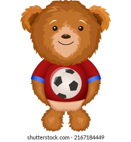 Cute teddy bear playing a soccer