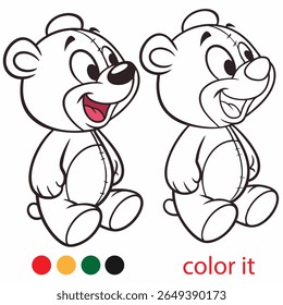 Cute Teddy Bear Plush Toy Coloring Page – Whimsical Cartoon Bear Character in Bold Line Art for Kids Activity Book and Printable Pages