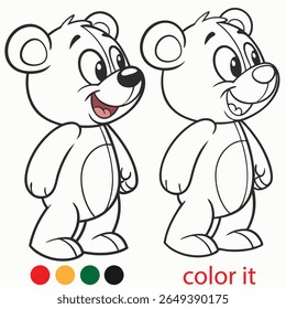 Cute Teddy Bear Plush Toy Coloring Page – Whimsical Cartoon Bear Character in Bold Line Art for Kids Activity Book and Printable Pages