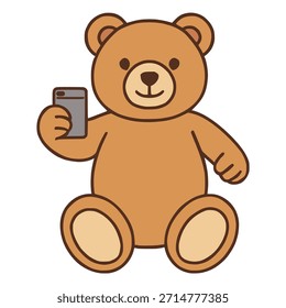 Lindo oso de peluche pose selfie foto Ilustración vectorial de color plano diseño de Plantilla