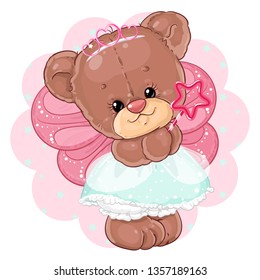 Cute teddy bear princess in fairy costume. Children's character.