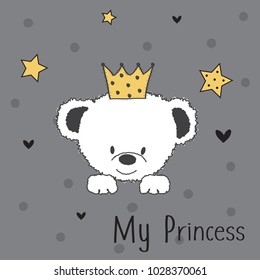 cute teddy bear princess vector illustration