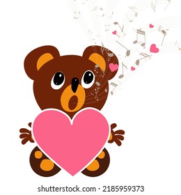 Cute teddy bear print. Cute illustration of a singing teddy bear for baby t-shirt, baby clothes, invitation, baby design.
Vector illustration of Cartoon happy bear with heart