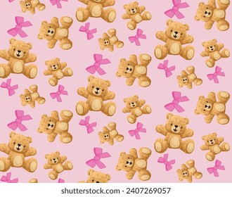 cute teddy bear print with pink bows