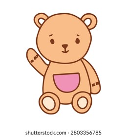 Cute Teddy Bear, rabbit Waving Hello. Baby born accesories doodles. vector illustration