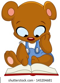 Cute teddy bear reading a book