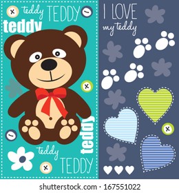 cute teddy bear with red bow vector illustration