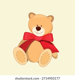 Lindo oso de peluche. Oso de peluche con un lazo rojo. Juguete suave para niños.