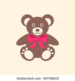 Cute teddy bear with red bow vector illustration