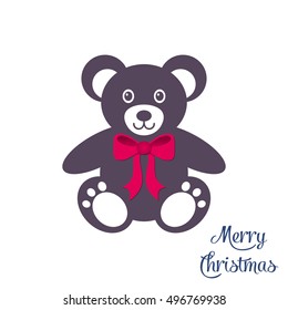 Cute teddy bear with red bow vector illustration