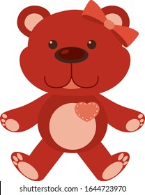 Cute teddy bear in red color on white background illustration