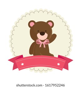 cute teddy bear with ribbon isolated icon vector illustration design