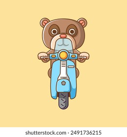 a Cute teddy bear riding scooter animal kawaii chibi character mascot illustration outline style design
