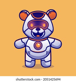 Cute Teddy Bear Robot Cartoon Vector Icon Illustration. Animal Science Icon Concept Isolated Premium Vector. Flat Cartoon Style