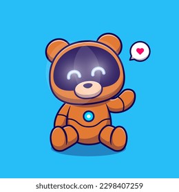 Ilustración del icono del vector de dibujos animados de Teddy Bear Robot. Vector Premium Aislado De Icono De Tecnología Animal. Estilo de dibujo plano