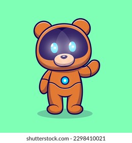 Cute Teddy Bear Robot Cartoon Vector Icon Illustration. Animal Technology Icon Concept Isolated Premium Vector. Flat Cartoon Style