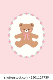 Cute teddy bear and roses. Vector illustration.