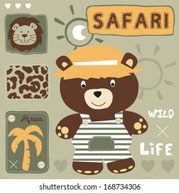 cute teddy bear and safari wild life vector illustration