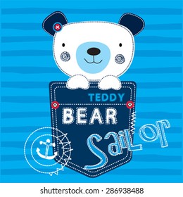 cute teddy bear sailor boy, T-shirt design vector illustration