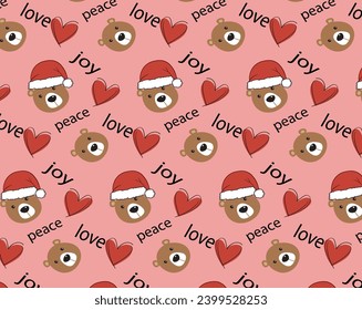 Oso de peluche lindo con la huella del sombrero de Santa Claus con corazones