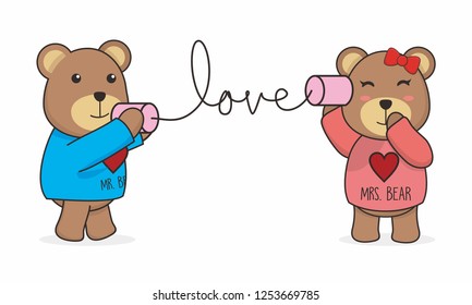 Cute teddy bear say love to his spouse 