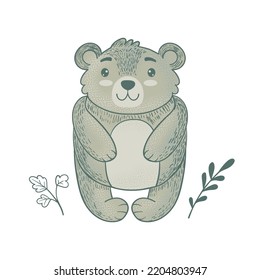 Cute teddy bear in Scandinavian style. Forest inhabitant. Funny bear for children's prints. Vector illustration.