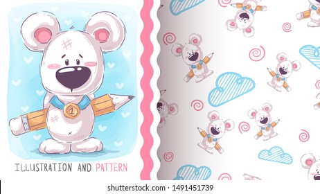 Cute teddy bear - seamless pattern. Hand draw