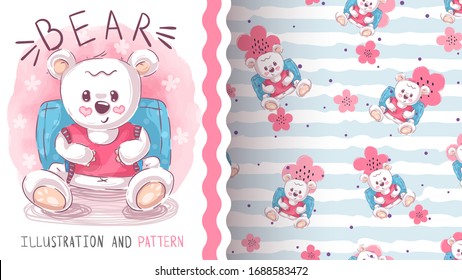 Cute teddy bear - seamless pattern