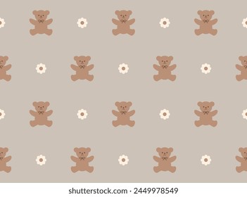 Cute teddy bear seamless pattern design. Vintage style. Vector illustration.