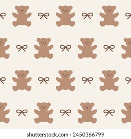 Cute teddy bear seamless pattern design. Vintage style. Vector illustration.