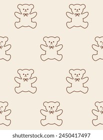 Cute teddy bear seamless pattern design. Vintage style. Vector illustration.