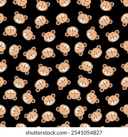 Cute teddy bear seamless pattern on a black background perfect for children textiles or playful kids decor