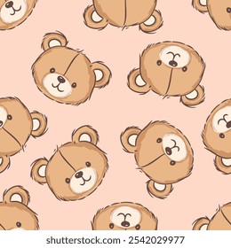 Cute teddy bear seamless pattern in soft pastel colors for children room decor or fabric design