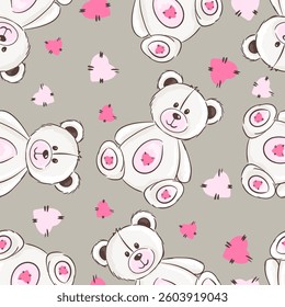Cute teddy bear seamless pattern with pastel colors for kids and baby designs. Vector illustration