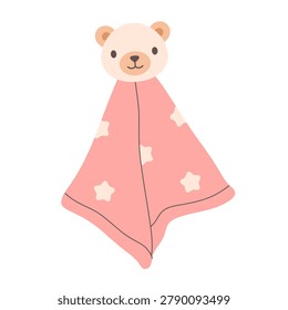 Cute teddy bear security blanket. Soft and safe baby toy. Flat vector illustration