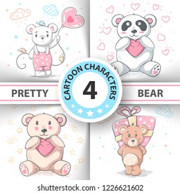 Cute teddy bear - set cartoon characters. Hand draw