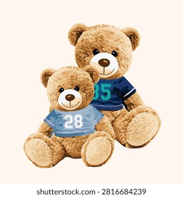 Cute teddy bear sets sitting on the floor, light background