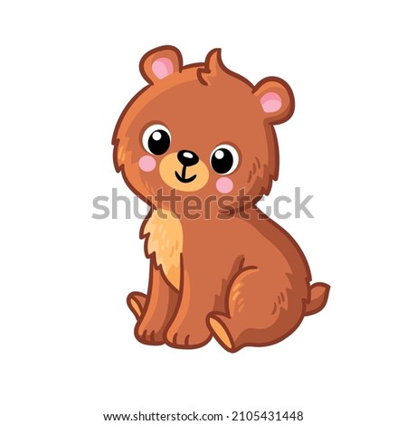 Cute teddy bear sits on a white background. Vector illustration with baby bear.