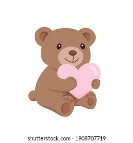 Cute Teddy Bear Sitting With Heart Shape Object
