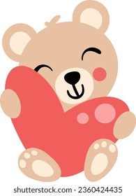 Cute teddy bear sitting holding a big heart

