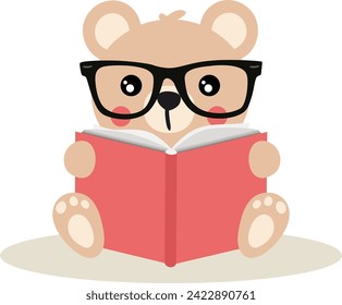 Cute teddy bear sitting reading a book