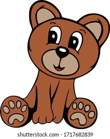 Cute 
teddy bear sitting smiling on a white background. Cute animal in cartoon style. Vector illustration.