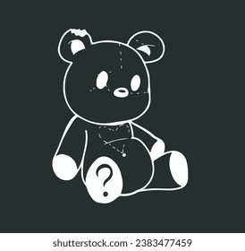 
Cute teddy bear sitting with white contoured drawings