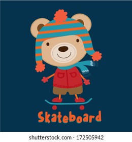 Cute teddy bear skateboarding. Vector illustration