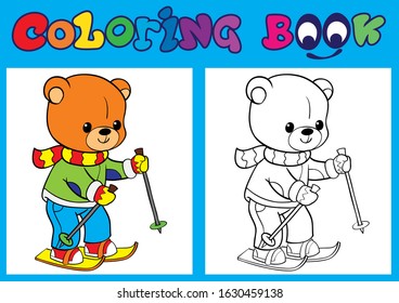 Cute Teddy bear skiing coloring