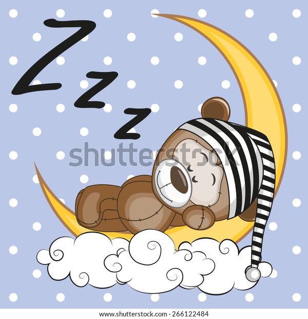 sleeping teddy bear on moon